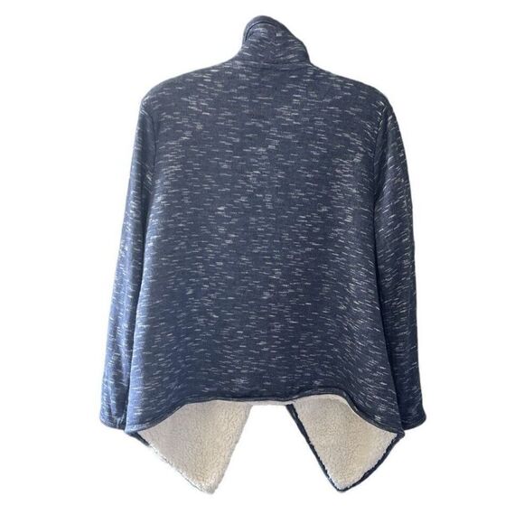 Green Tea Women’s Denim Blue Heather Sherpa Wrap Cardigan Jacket Soft Size XL - Picture 2 of 5